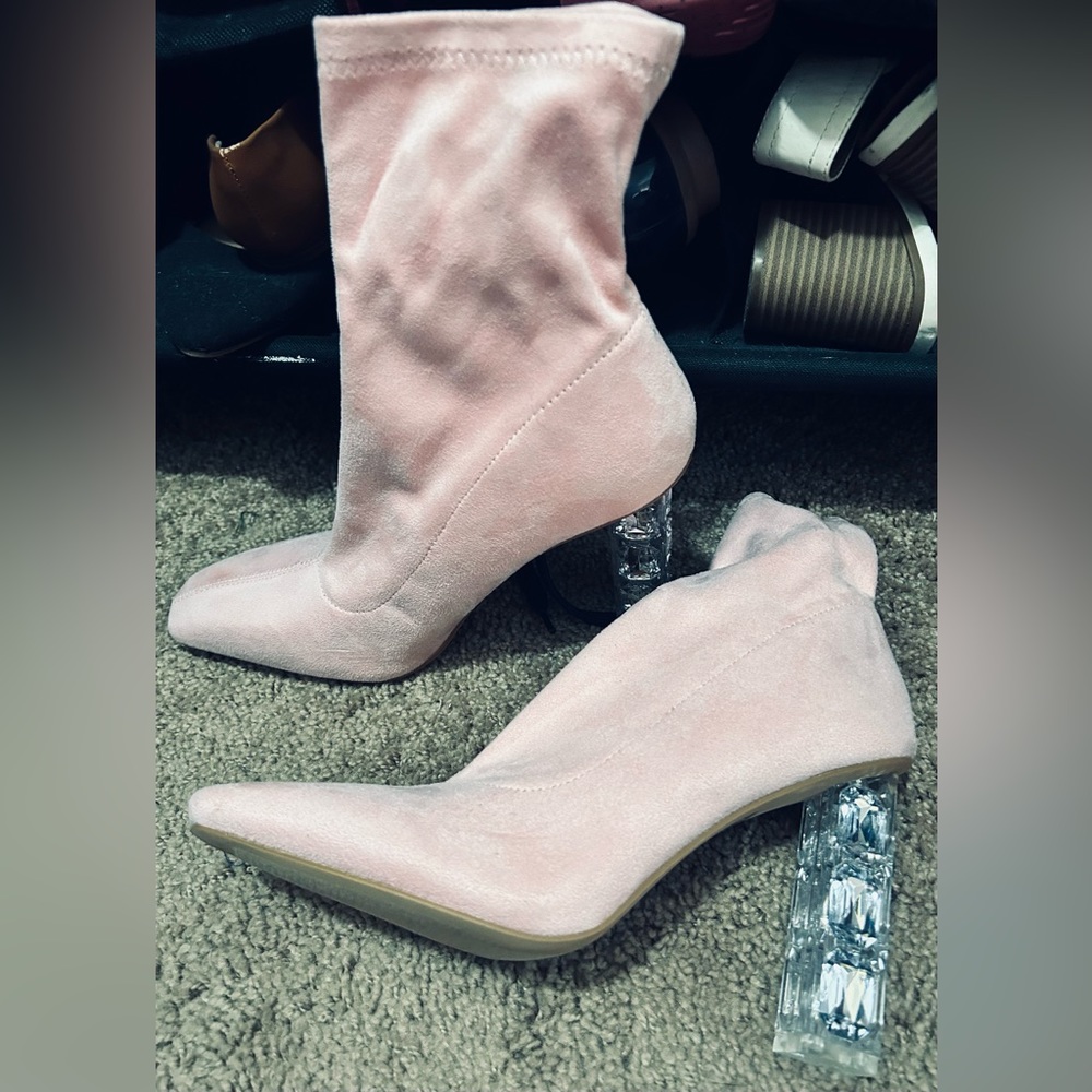 Pink sock boots gem heels